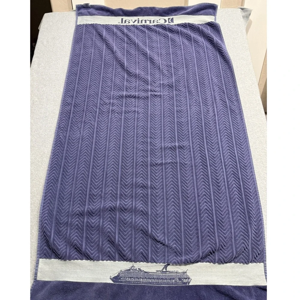 Carnival Cruise Line Purple/Blue Beach Towel Chevron Ship Logo 100% Cotton 33x60